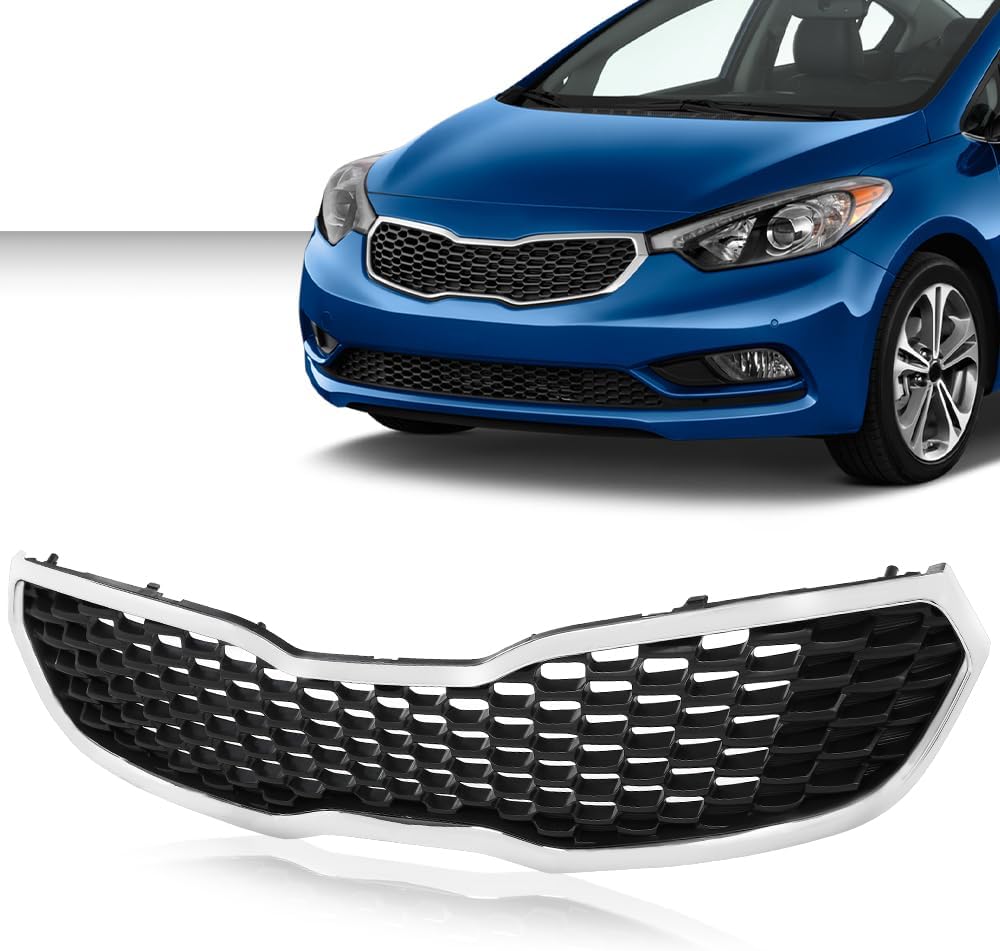 GRAND ORANGE Parachoques delantero parrilla montaje cromo malla estilo compatible con Kia Forte SXEXLX 2014 2015 2016 KI1200156, 86350A7500
