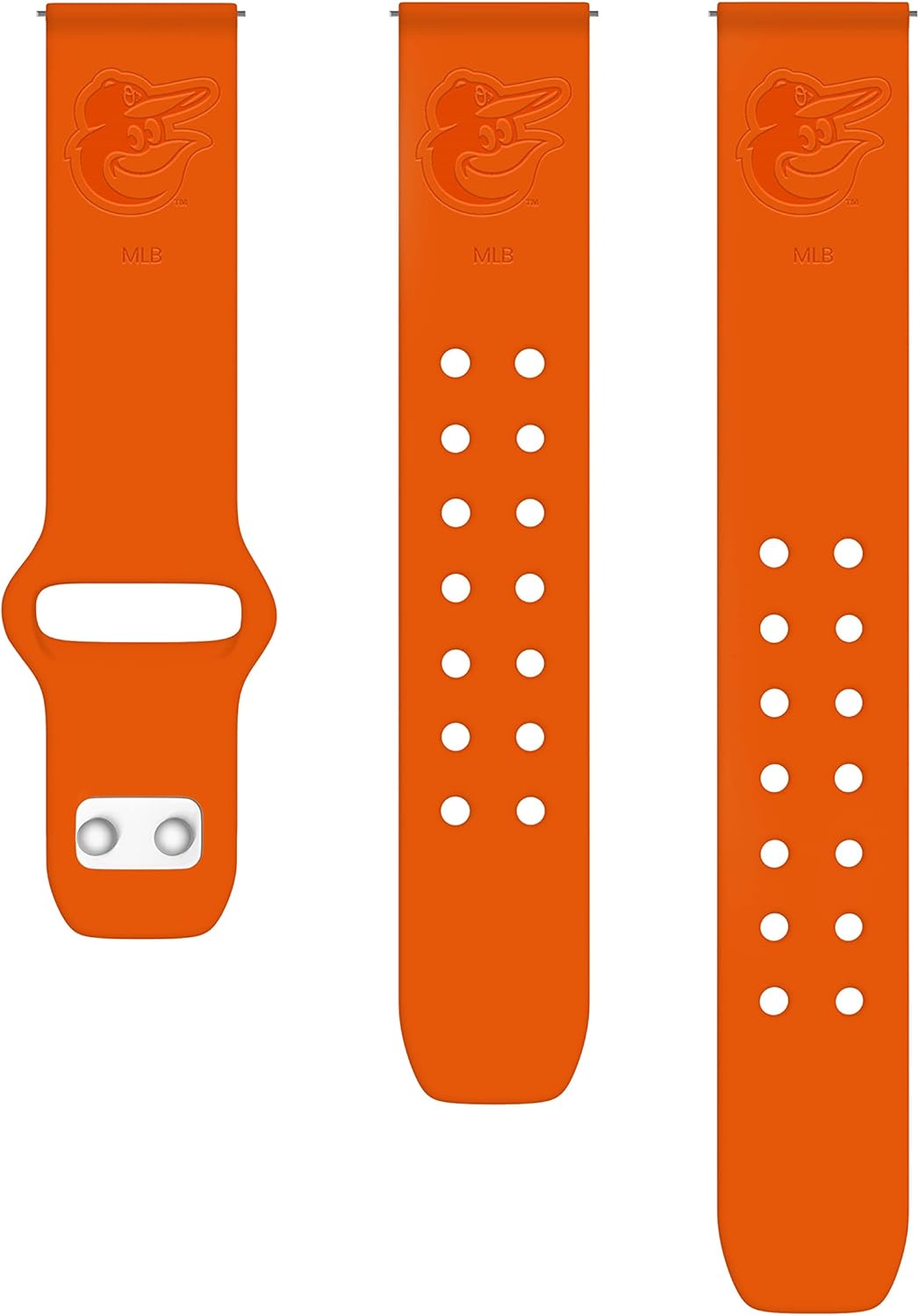 Game Time Baltimore Orioles – Correa de silicona grabada compatible con Samsung y más (0.866 in naranja)