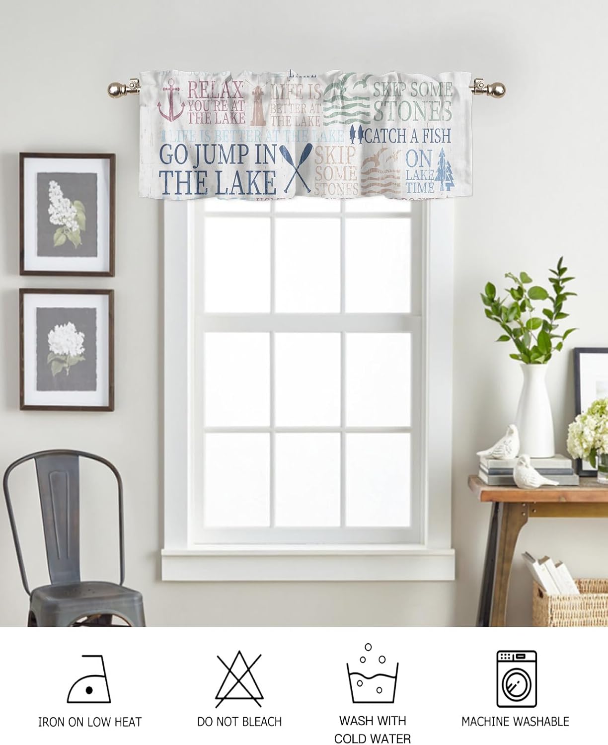AmbeHome Cenefas de cortina náuticas para decoración de ventanas, cenefa temática de Lake Life para cocina, sala de estar, dormitorio, cenefa de