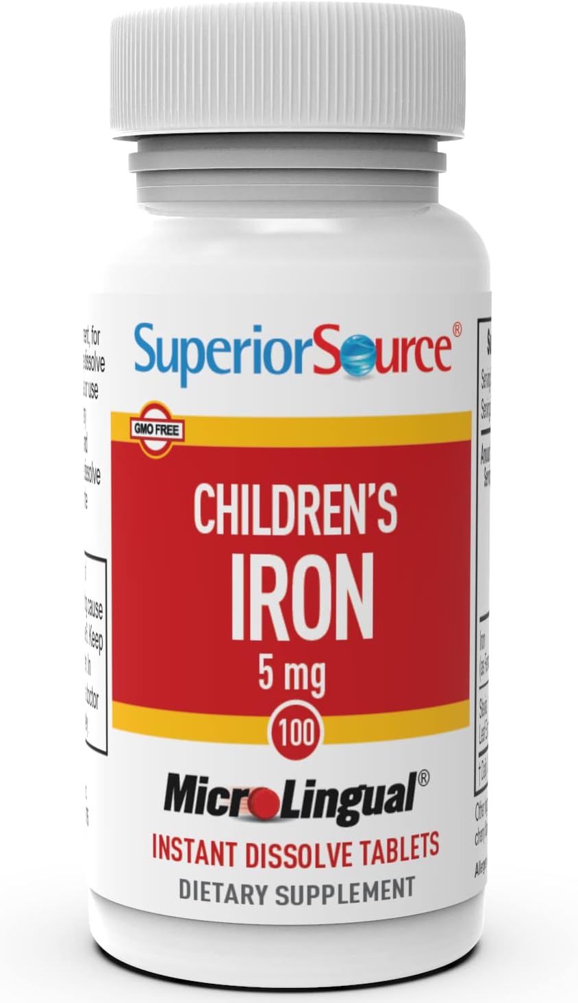Superior Source Hierro infantil de 5 mg, fumarato ferroso, tabletas microlingües de disolución rápida debajo de la lengua, 100 unidades, de fácil