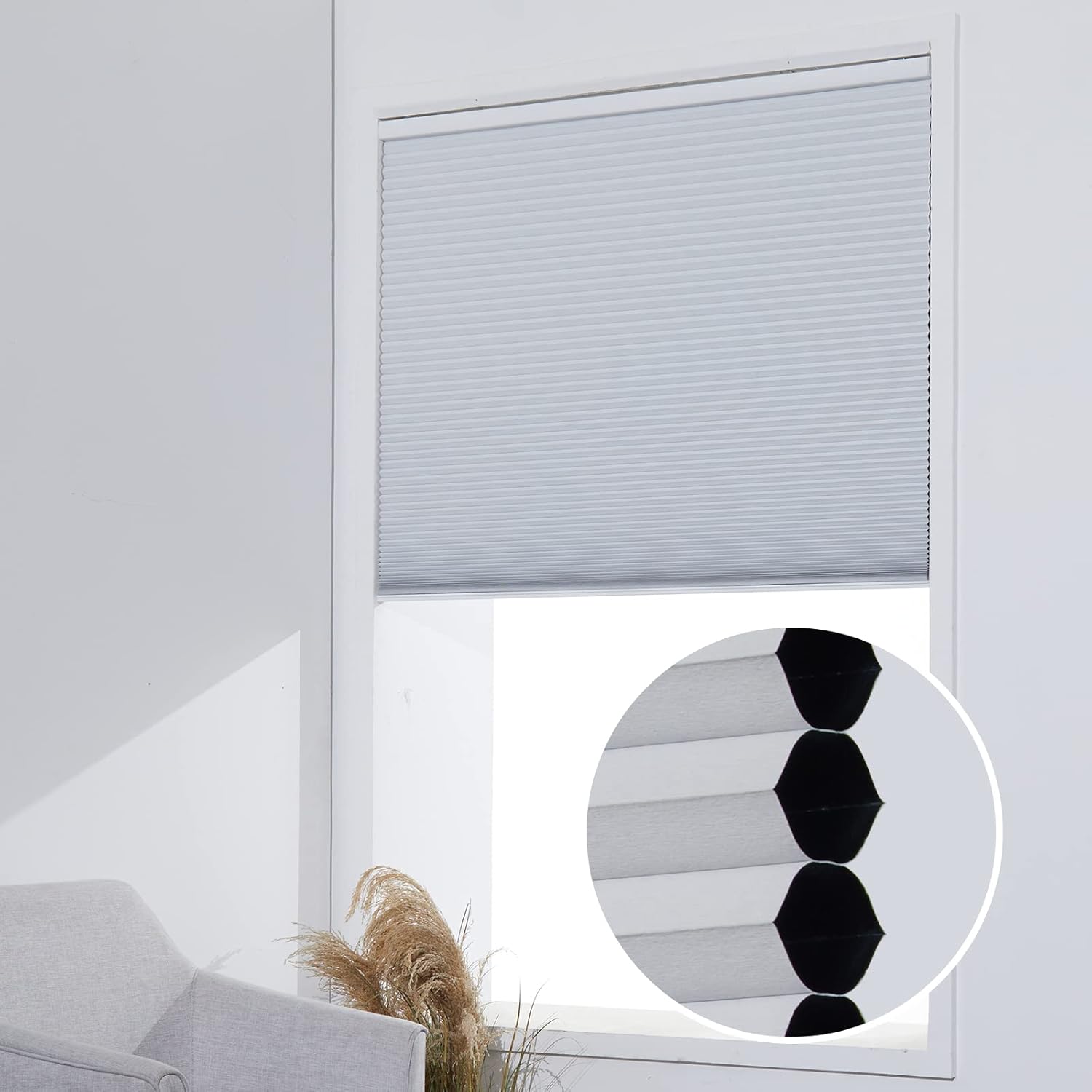 Persilux Persianas celulares opacas de tamaño personalizado, persianas y persianas sin cordones de panal para ventanas (blanco, 27 pulgadas de ancho