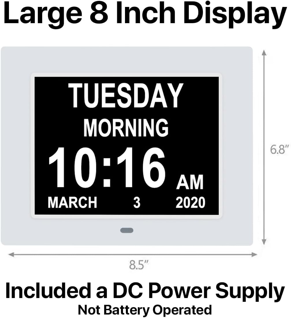 Calendario digital con fecha, reloj despertador múltiple de 8 pulgadas, pantalla grande, atenuación automática, mesa de escritorio eléctrico,