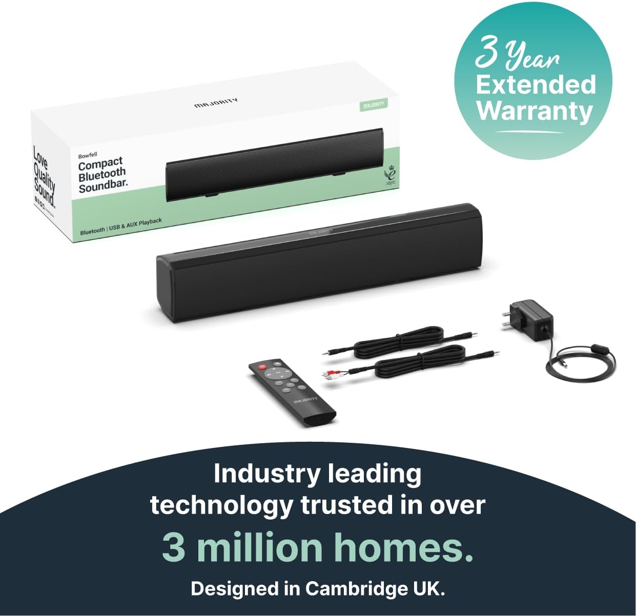 Majority Barra de sonido para Smart TV, 50 vatios, barra de sonido de TV Bluetooth 2.0, barras de sonido de audio para el hogar de 15 pulgadas,