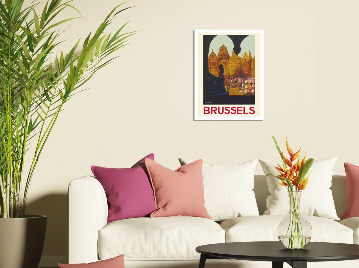 Bruselas, Bélgica – The Grand Place – Ferrocarriles nacionales belgas – Póster de viaje vintage por Frank H. Mason c.1930 – Impresión artística