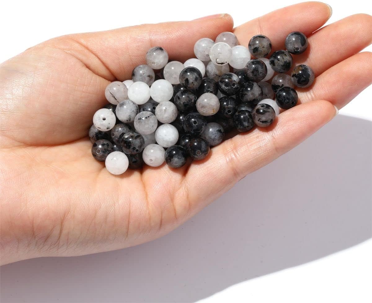 100 cuentas de piedra natural de cuarzo rutilado negro de 0.315 pulgadas (0.315 in), cuentas sueltas redondas espaciadoras para hacer joyas,