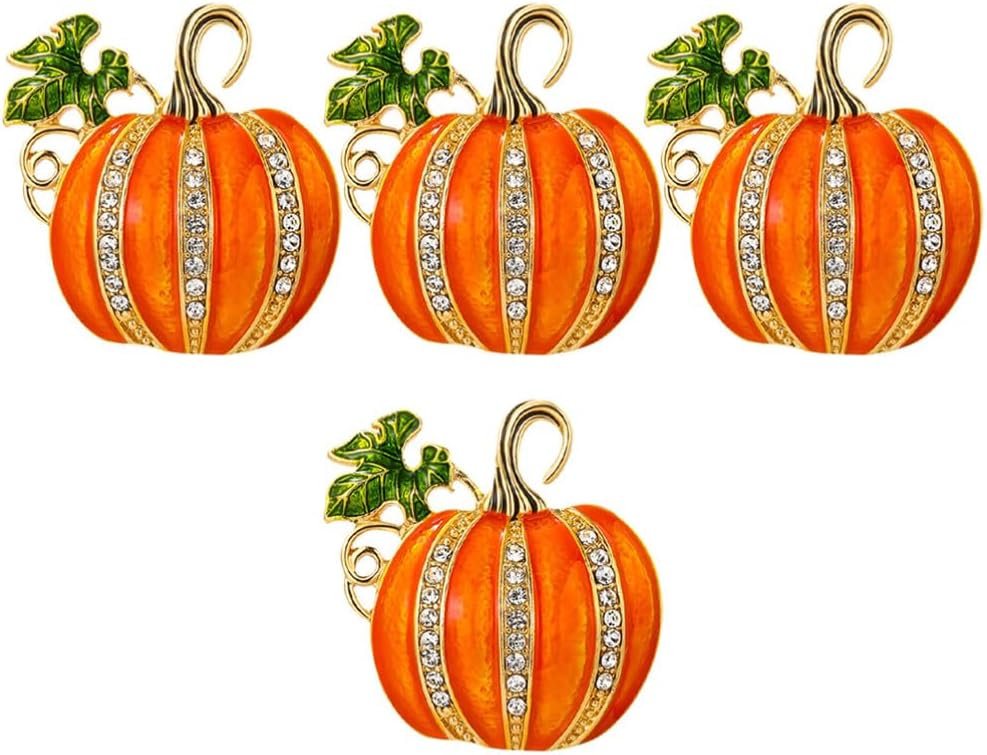 EXCEART Servilleteros de calabaza de Acción de Gracias, 4 piezas, hebilla de metal con diamantes de imitación para otoño, cosecha, otoño, Halloween,