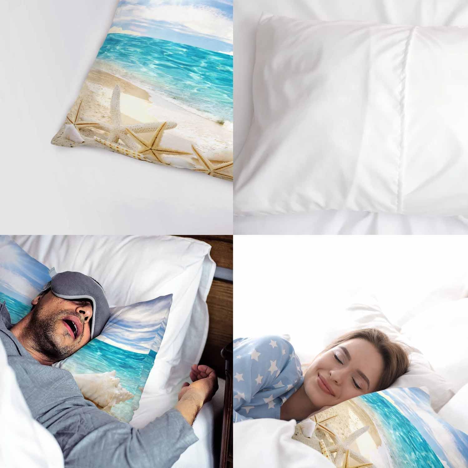 AOYEGO Funda de almohada con diseño de estrella de mar y estrella de mar, color azul tropical, vacaciones, playa, cielo soleado, decoración del