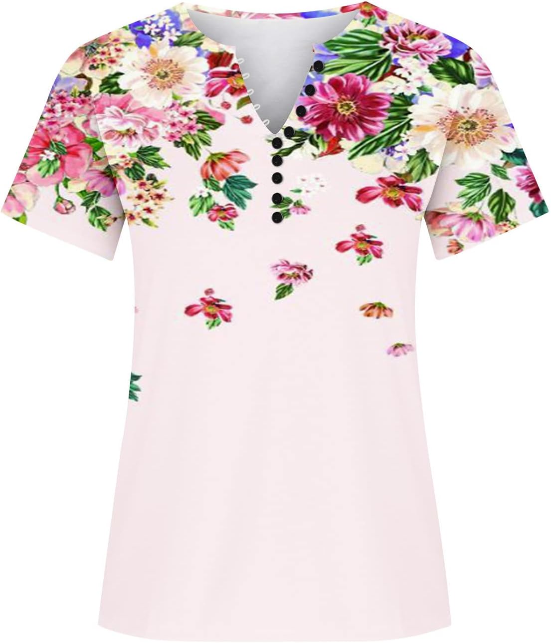 SMIDOW Blusa holgada tipo túnica para mujer para usar con leggings, cuello en V, cuello en V, manga corta, estampado floral occidental