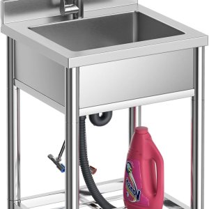 Fregadero de acero inoxidable, fregadero de cocina de un solo tazón con grifo de agua fría y caliente, fregadero comercial para restaurante, bar, Fregadero de acero inoxidable, fregadero de cocina de un solo tazón con grifo de agua fría y caliente, fregadero comercial para restaurante, bar,