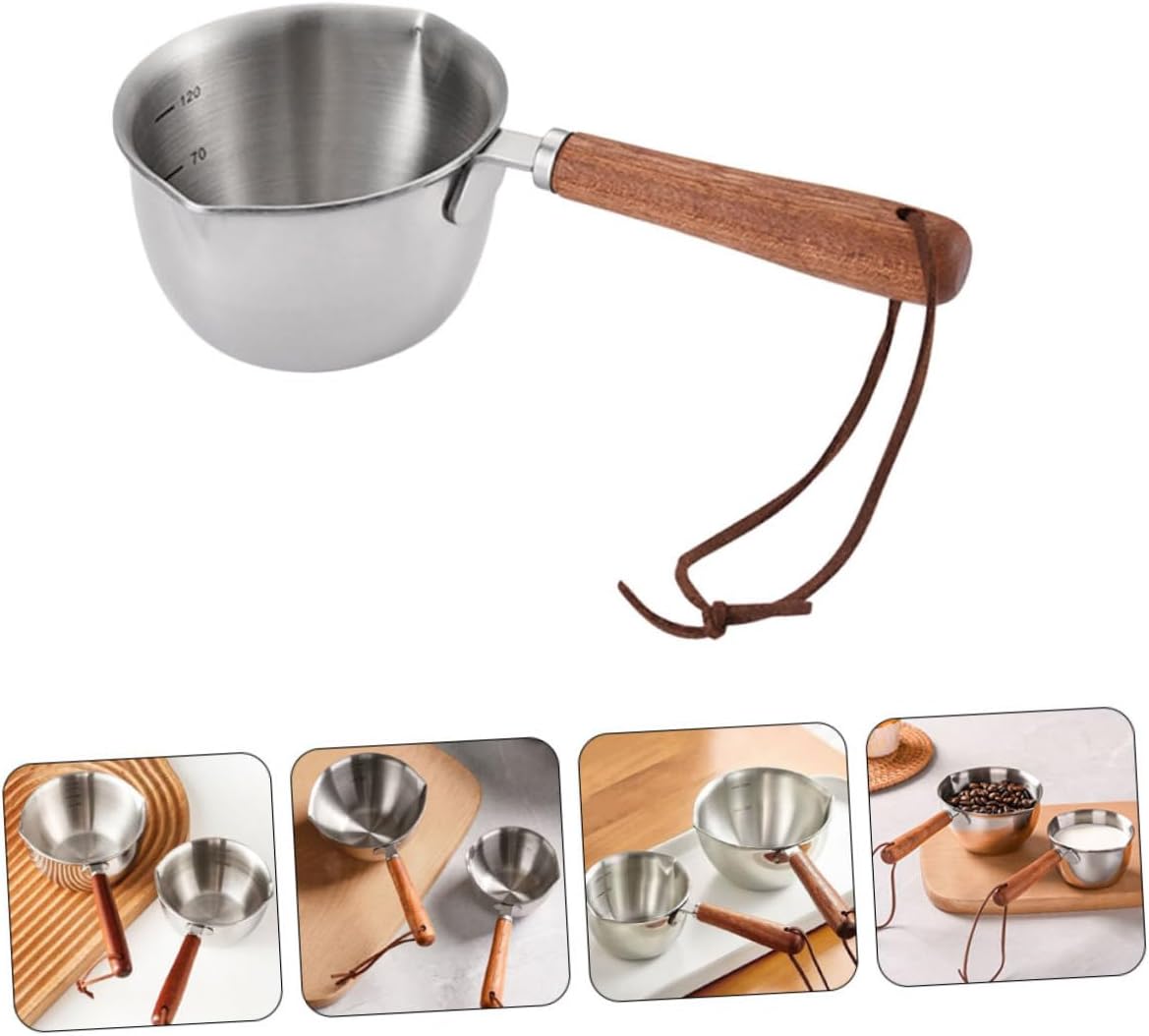 NOLITOY Cacerola de aceite caliente de acero inoxidable de madera gruesa de 6.8 fl oz para hervir huevos y leche caliente (tamaño grande) para