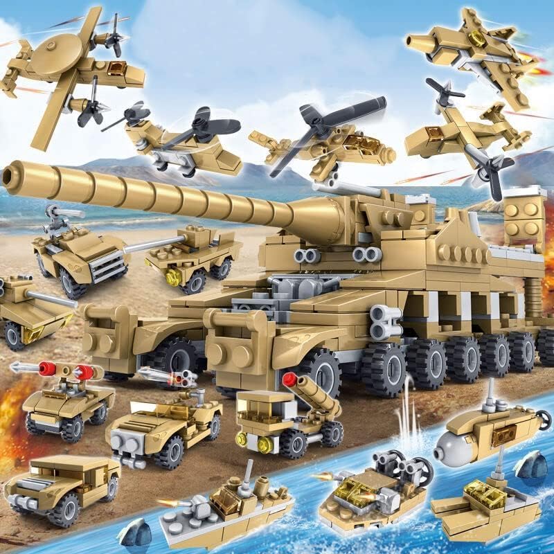 ENHANA 16 en 1 bloque de construcción del ejército tanque de juguete de construcción de tanque de mamut con vehículos tácticos, tanques militares,
