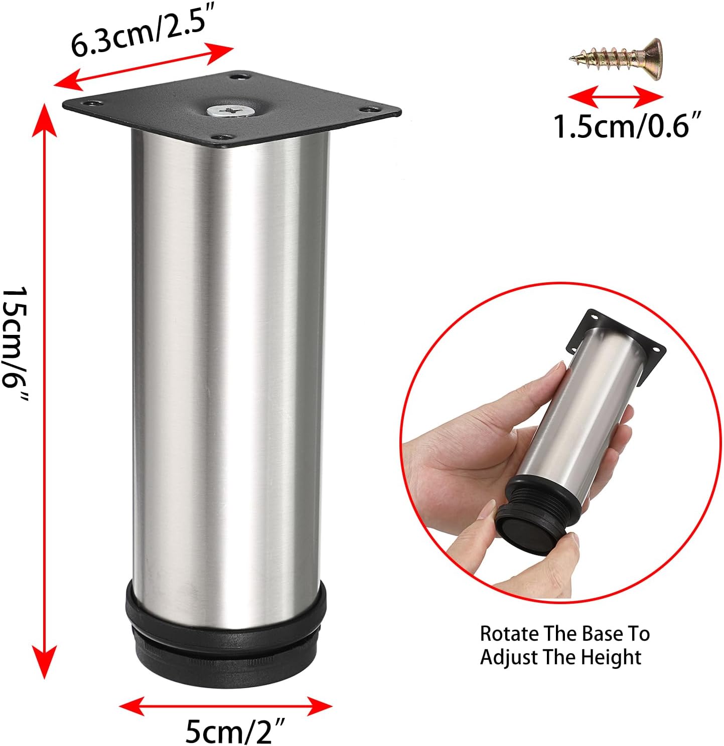 OwnMy 4 patas de muebles de acero inoxidable de 6 pulgadas, elevadores de pies de muebles, patas de escritorio de metal pequeño, patas de sofá,