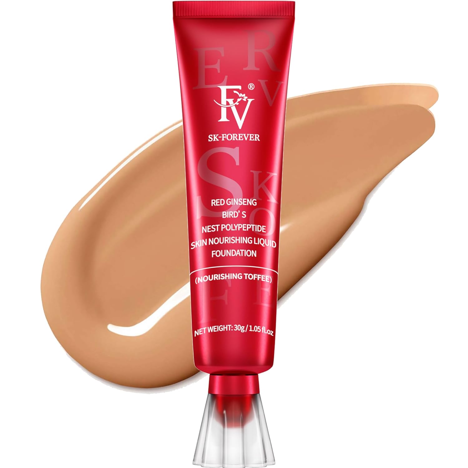 FV Maquillaje de base líquida Dewy, control de aceite, impermeable, de larga duración, para pieles normales y secas, cobertura media ligera, vegano