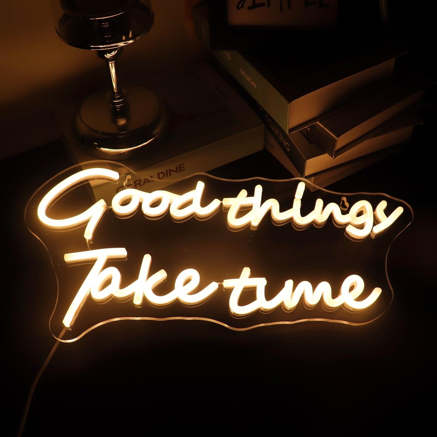 QiaoFei Letrero LED de neón con texto en inglés “Good Things Take Time”, luces de neón alimentadas por USB, para habitación de niñas, decoración de