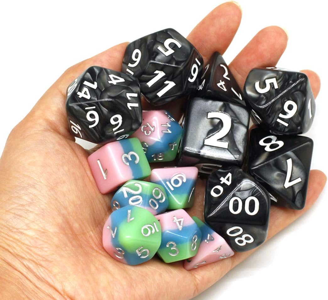 Dados – Juego de dados DND de 0.984 in, dados RPG para Calabozos y Dragones, D&D Pathfinder MTG, dados gigantes poliédricos negros con bolsa de dados