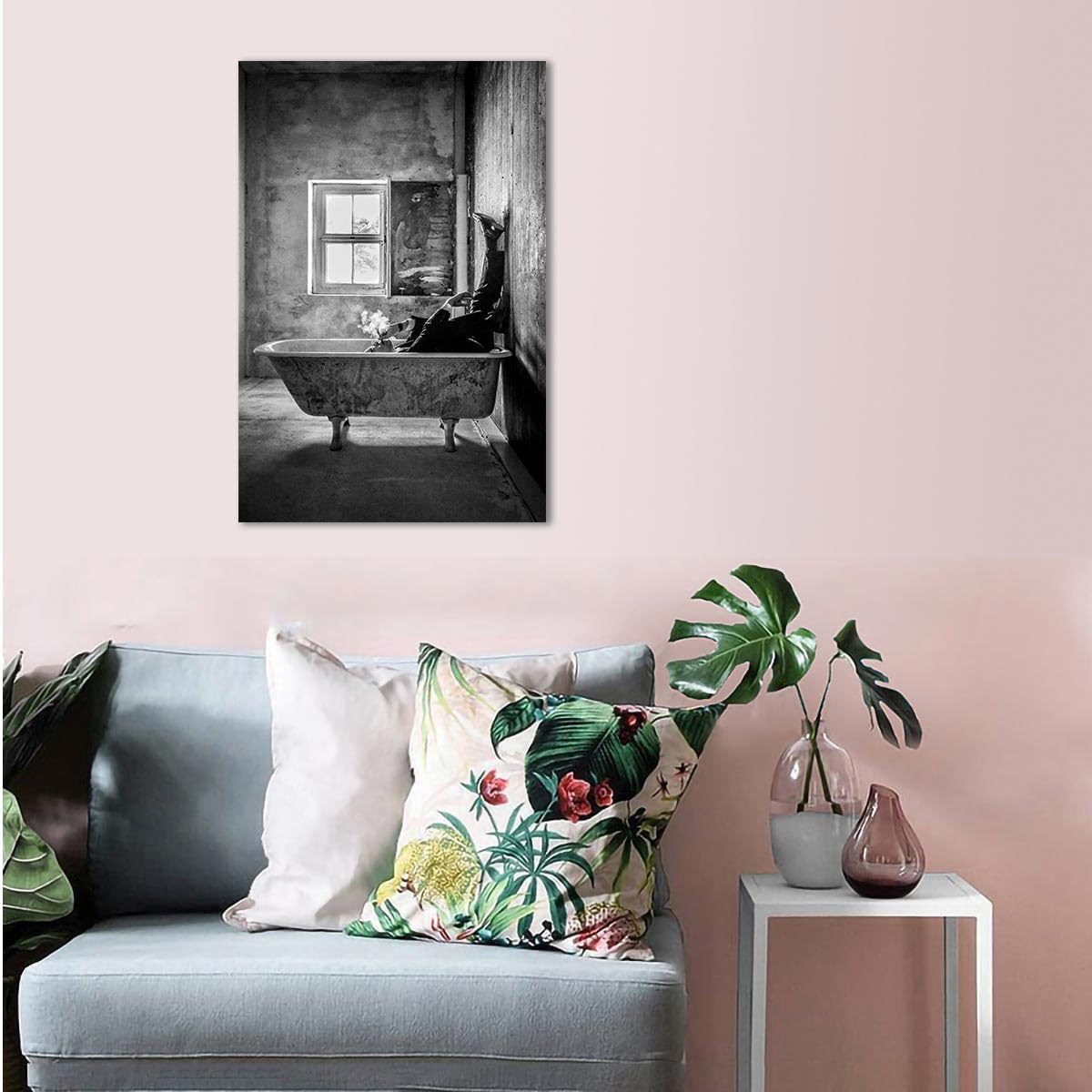 Pósteres artísticos para hombres fumando en la bañera parisina vintage en blanco y negro, impresiones fotográficas en lienzo para decoración de