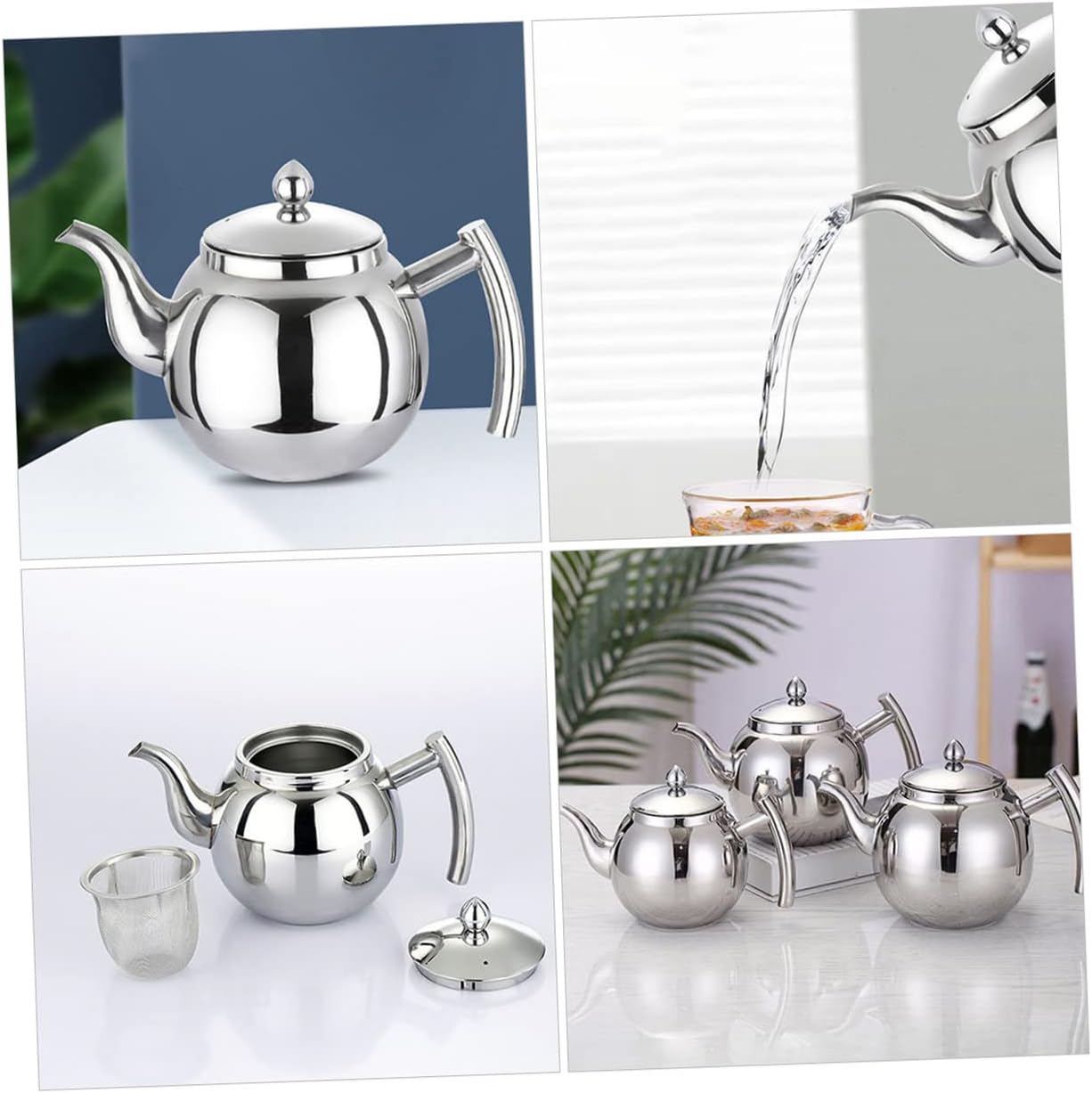 Cabilock Tetera de acero inoxidable Botella de agua de acero inoxidable, hervidor de té, hervidor de agua caliente, jarra de agua de acero