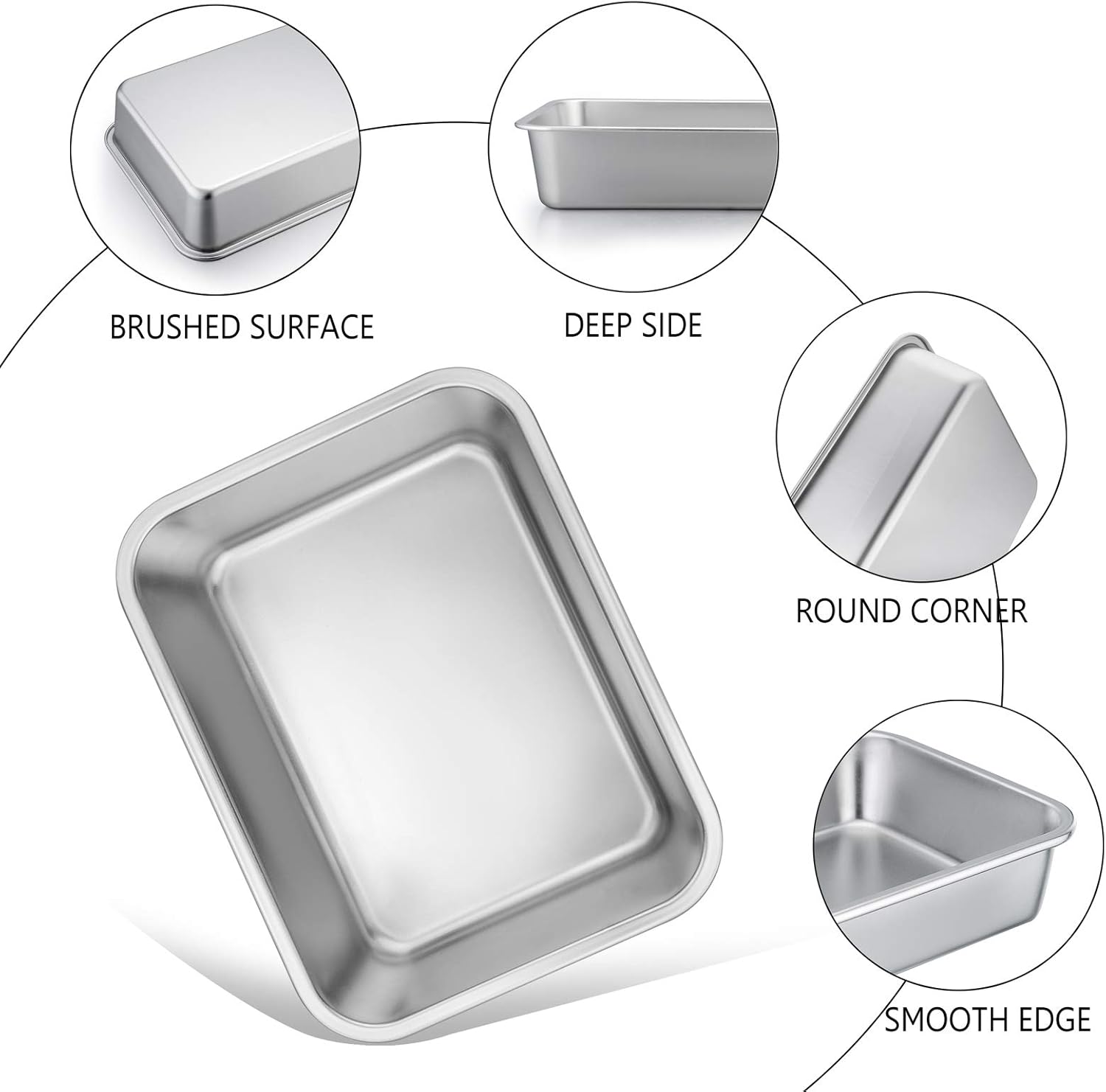 TeamFar Juego de 2 moldes para lasaña para brownie, rectangulares de acero inoxidable, resistentes y saludables, fáciles de limpiar y aptos para