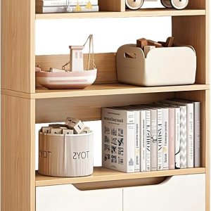 IOTXY Estantería de madera con puertas, estantería de 4 niveles con armario de almacenamiento, estante de exhibición independiente, para oficina en IOTXY Estantería de madera con puertas, estantería de 4 niveles con armario de almacenamiento, estante de exhibición independiente, para oficina en