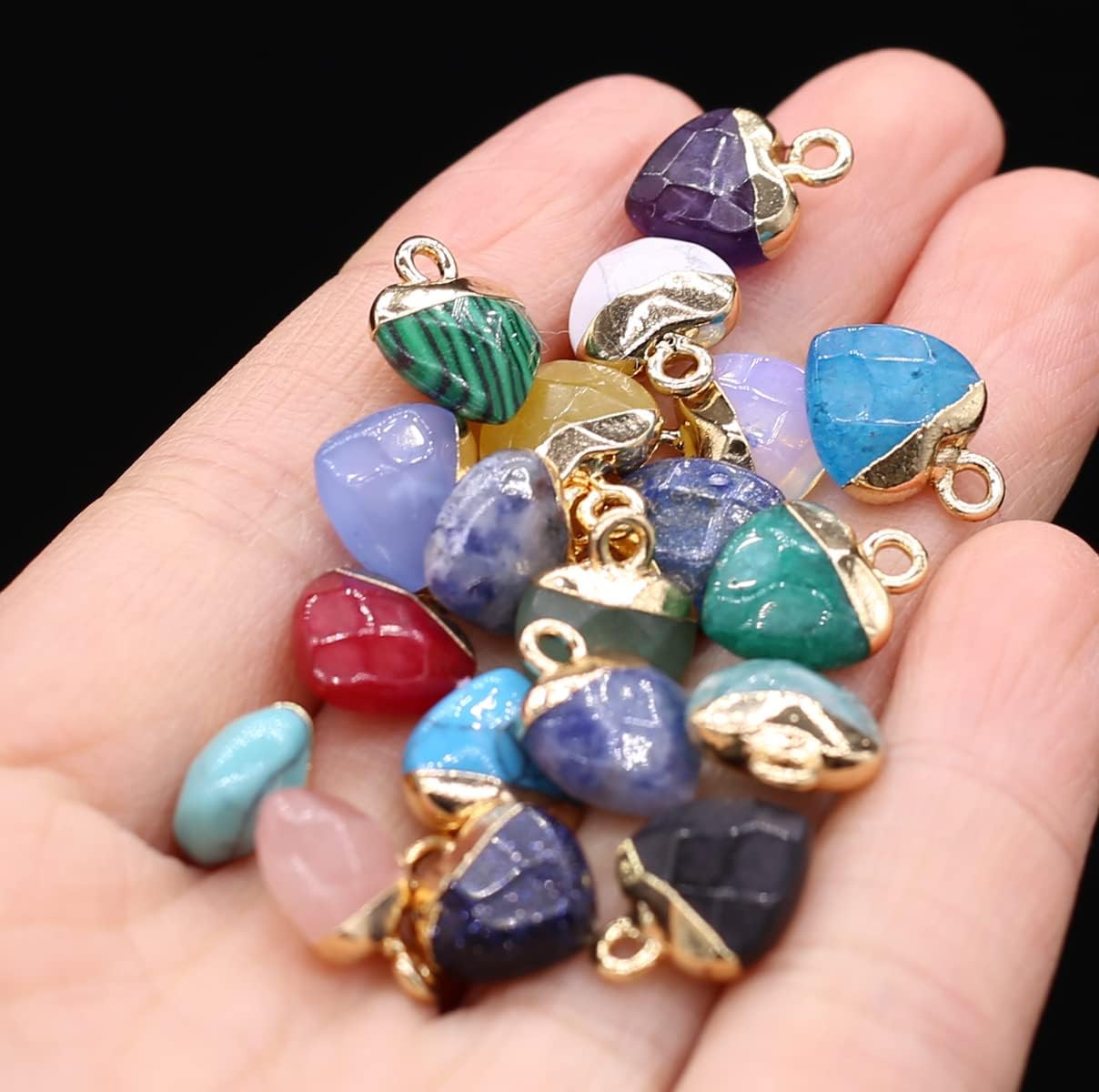 LE SKY 10 colgantes de piedra natural en forma de corazón mezclados de ágata de cristal para hacer joyas, collares, aretes, Piedra Ágata