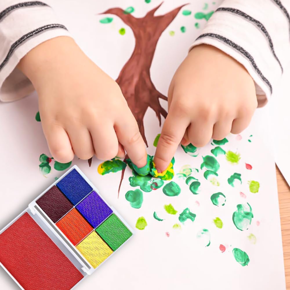 Senbos – Juego de 7 almohadillas para sellos, no tóxicas, lavables, de tinta, mini almohadilla para sellos de huellas dactilares para niños, para