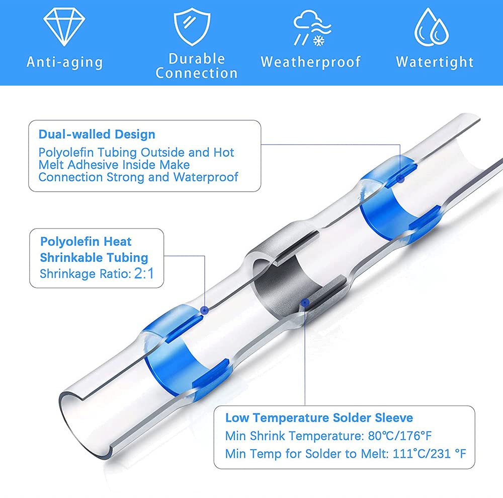330 conectores termorretráctiles a tope – Kit de conectores de cable duraderos para uso automotriz y marino, impermeable y aislado, surtido de
