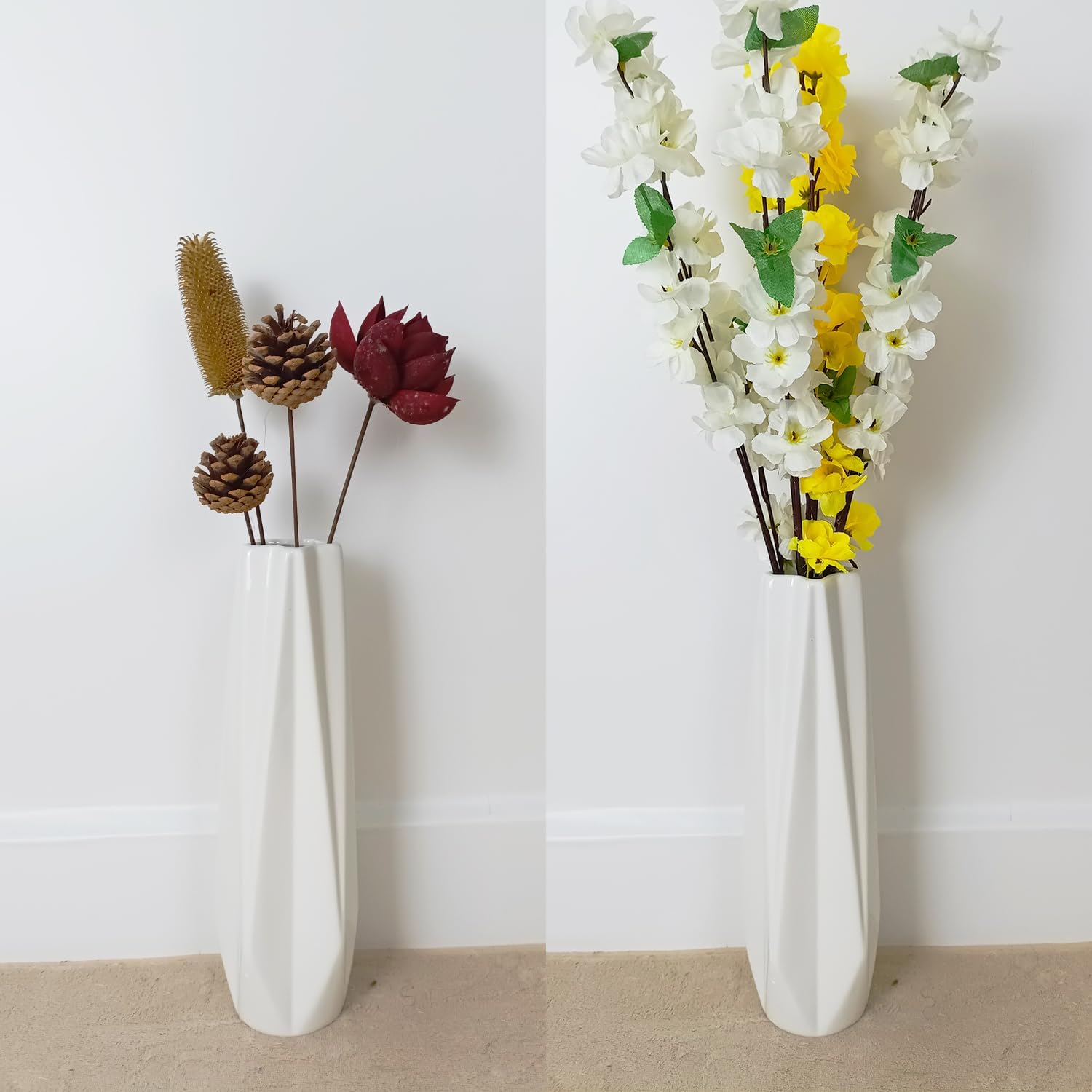 DOCFLVAS Florero de cerámica blanca de 12 pulgadas de alto, florero blanco para decoración del hogar para hierba de las pampas, jarrones modernos