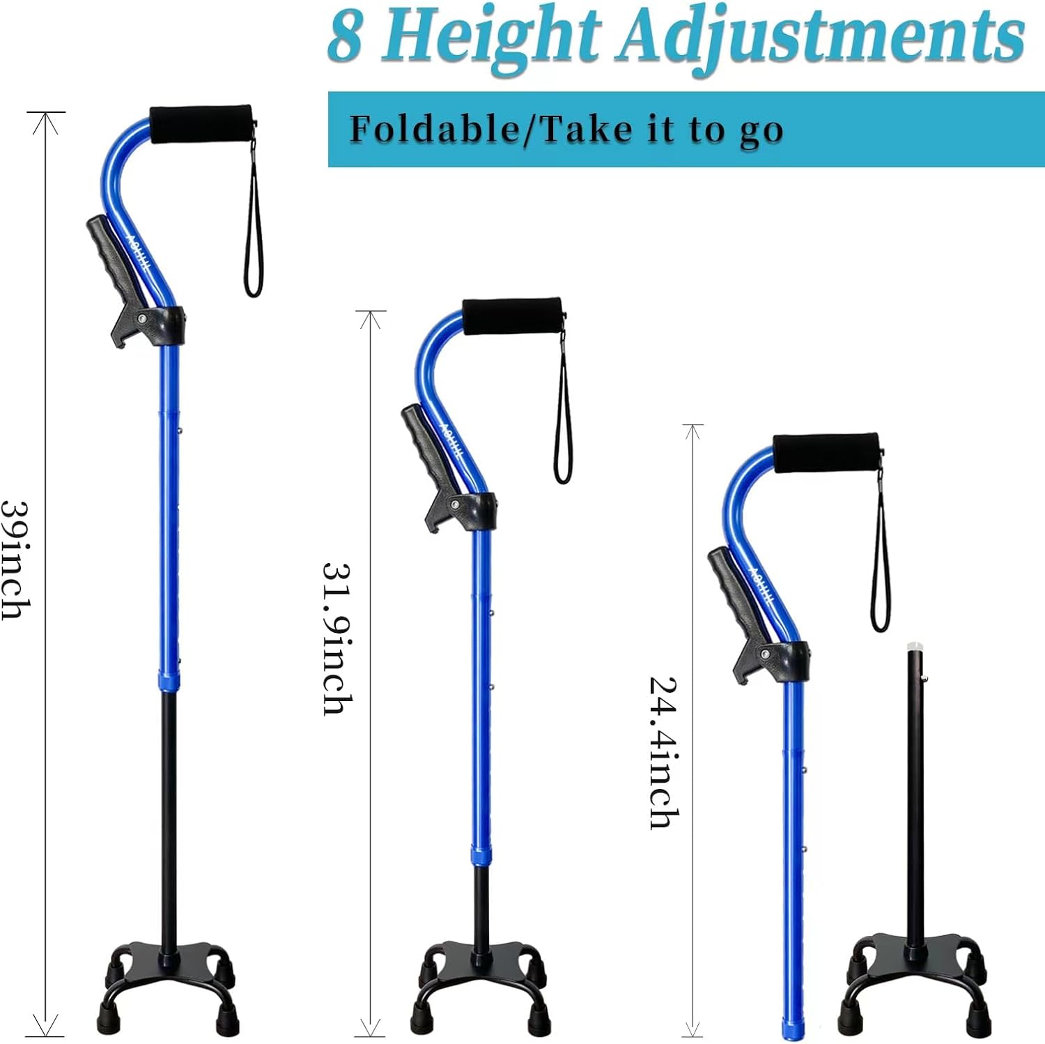 AOHHL Bastón plegable y ajustable para hombres y mujeres y personas mayores, ligero y resistente con base de 4 puntas para mayor equilibrio de