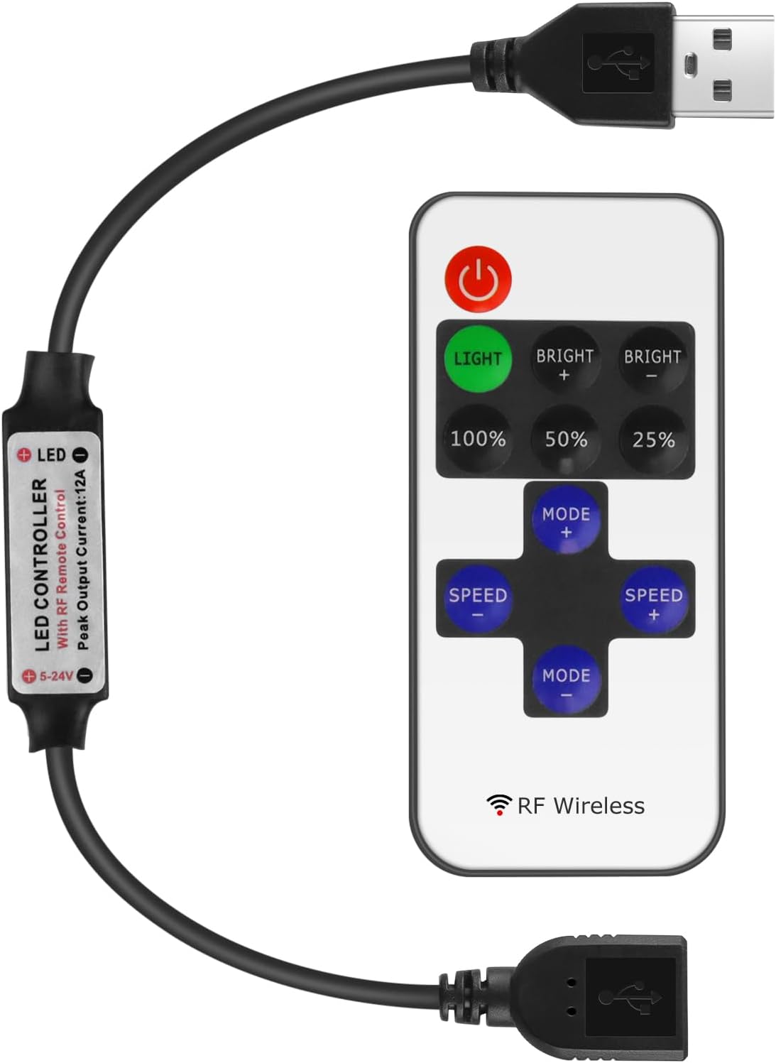 Mini control remoto inalámbrico RF para tiras de luces LED de un solo color 3528 5050, control remoto inalámbrico con conector USB, atenuador RF