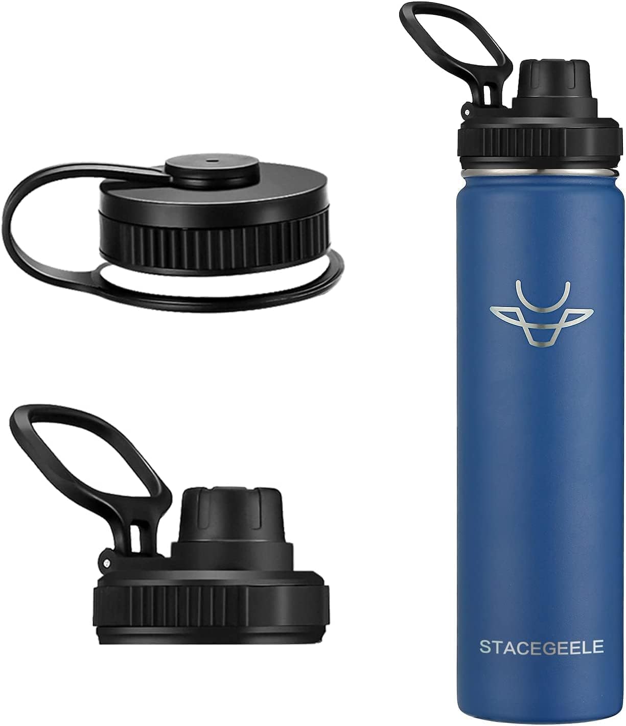 STACEGEELE Botella de agua aislada al vacío con tapa de boquilla y rosca en la parte superior, termo de acero inoxidable para niños, a prueba de