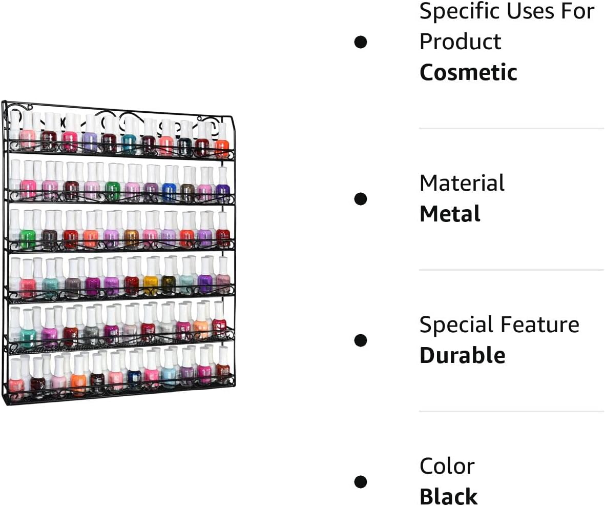 AMT – Estantes de esmalte de uñas de metal de 6 niveles para la pared, hasta 132 botellas, exhibición de esmalte de uñas de calidad transparente