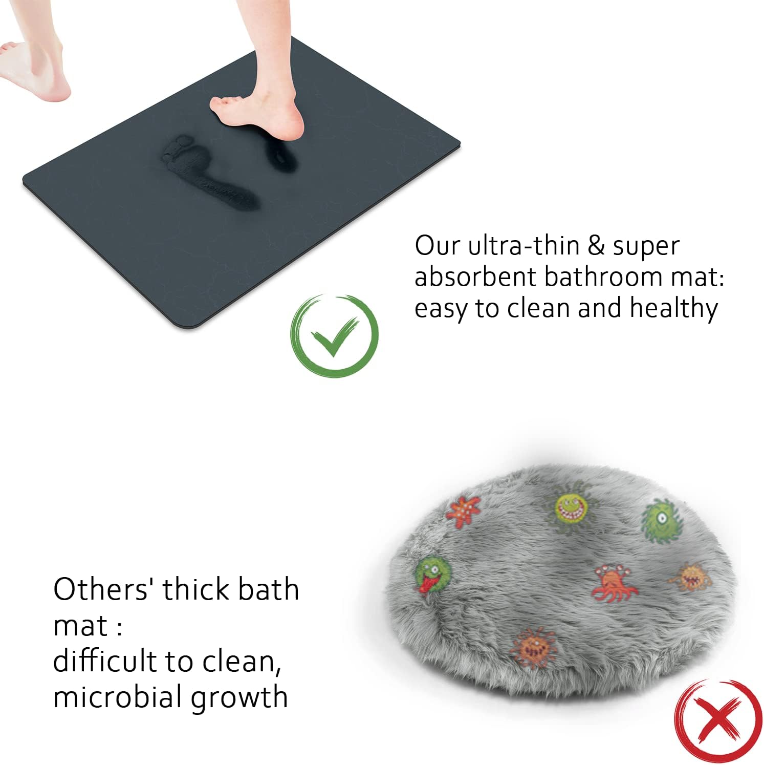 Tapetes de baño finos, tapete de baño de microfibra, alfombras de contorno antideslizantes, bañera a máquina, tapete de baño de piedra de baño de