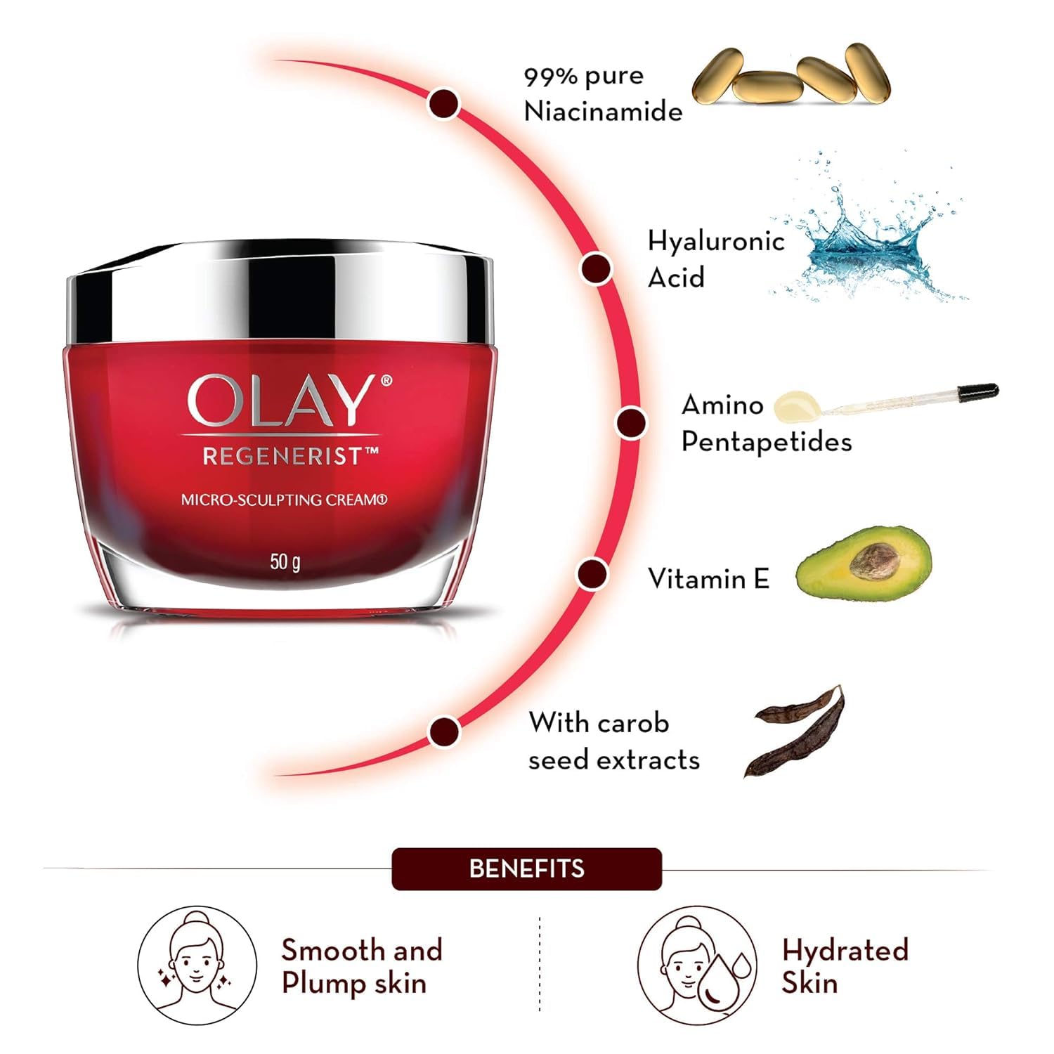 O-lay Regenerist Micosculpting Crema de día  Piel hidratada, regordeta y hinchable  Con ácido hialurónico, niacinamida y péptidos  Piel normal,