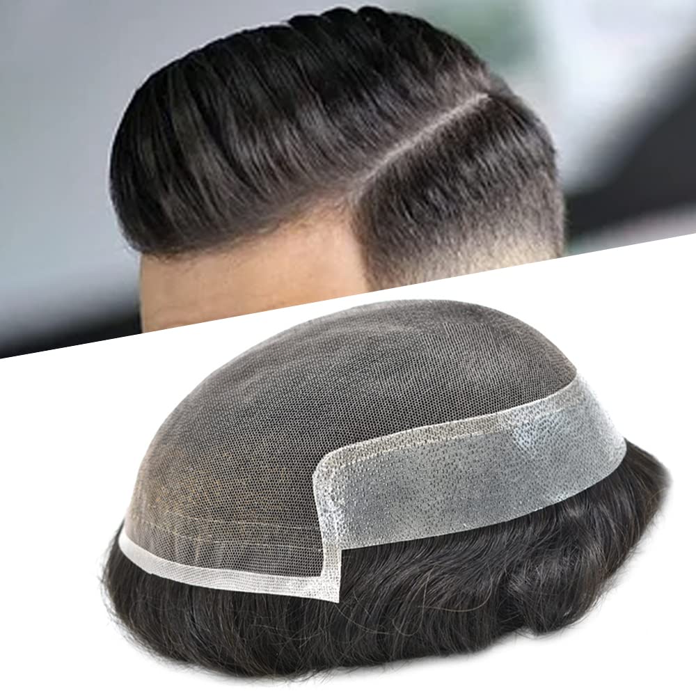 Sistema de reemplazo de cabello humano tipo tupé para hombre, encaje francés suave, sistema de cabello para hombres, tupé para hombres, nudo