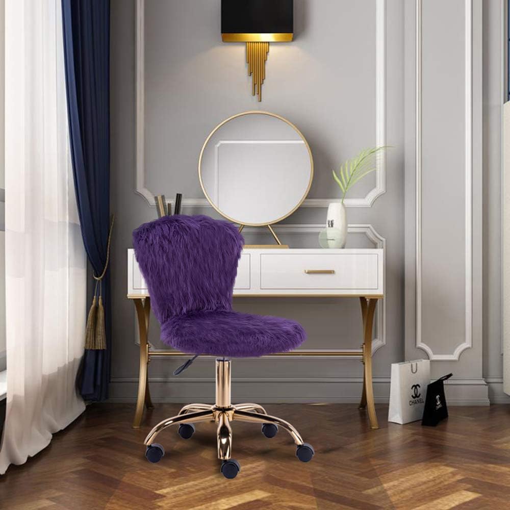 GIA Silla de tocador pequeña giratoria ajustable con respaldo medio con piel sintética, color morado