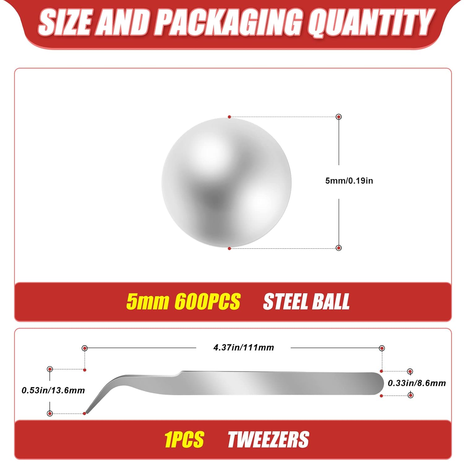 QCQIANG 600 bolas de acero inoxidable 304 de acero inoxidable de 0.197 in, bolas de metal, surtido de rodamientos de bolas para piezas de automóvil,