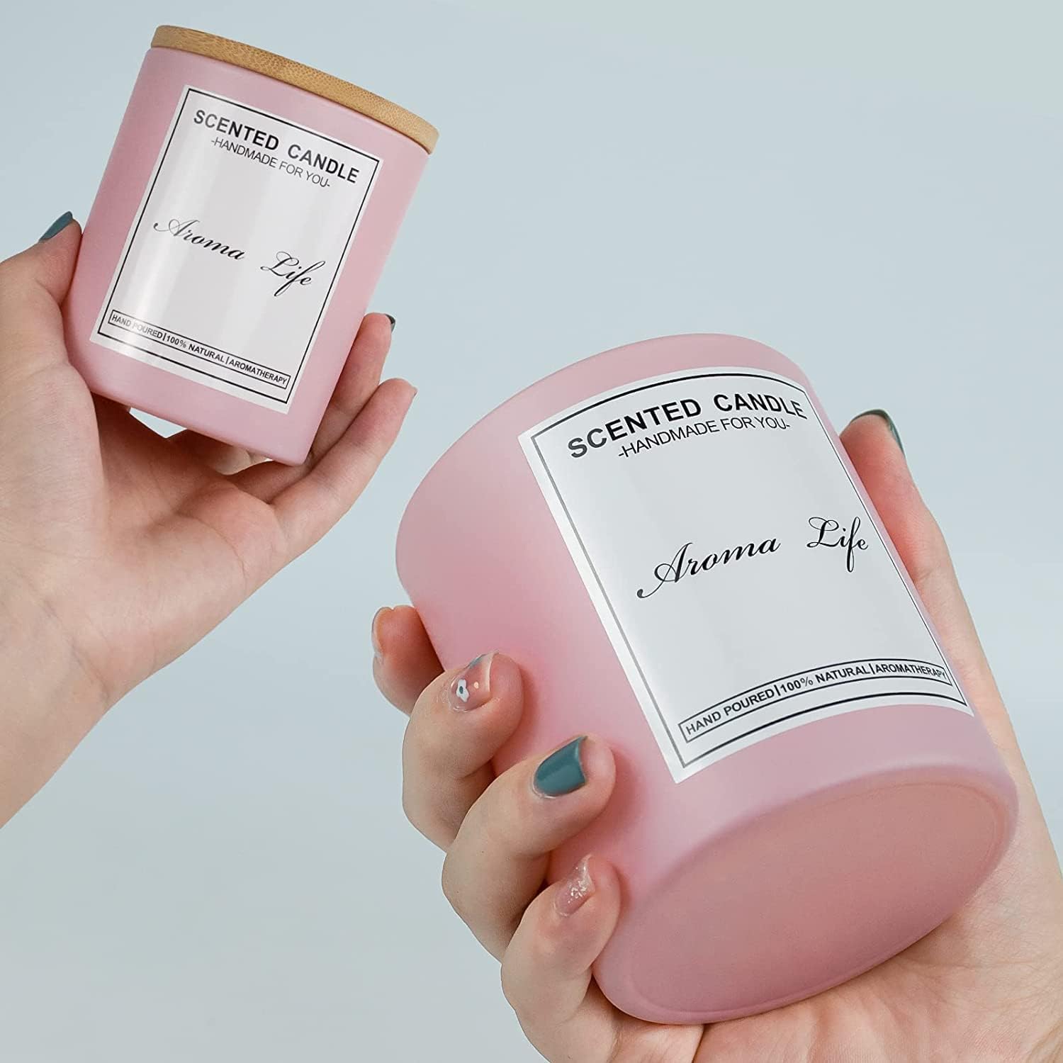 Creahaus Paquete de 16 tarros de vela gruesos de 10 onzas con tapas de bambú para hacer velas, recipientes de vela de vidrio vacío rosa a granel y