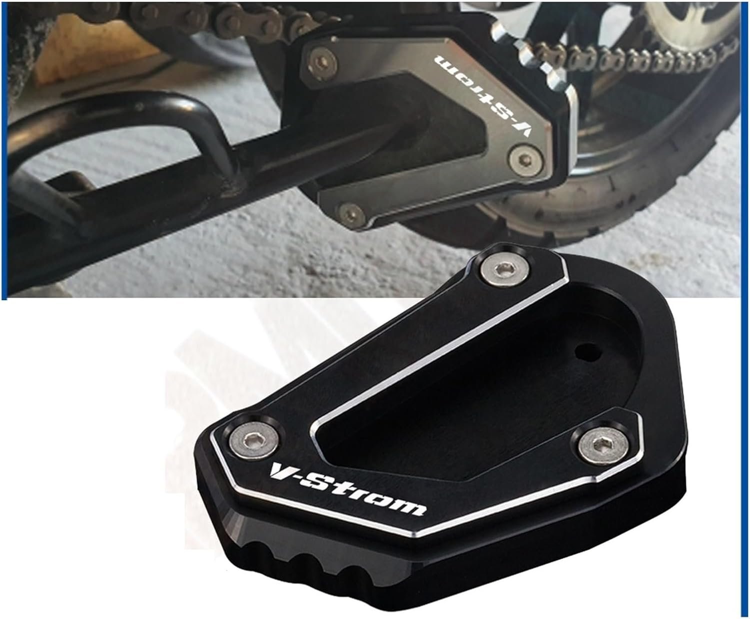 CNC aluminio Motorcycle for Suzuki V-Strom 650XT DL650 DL 650 Kickstand Side Stand Extension Enlarger Pad 2004-2022 (Color  V-Strom Blue)