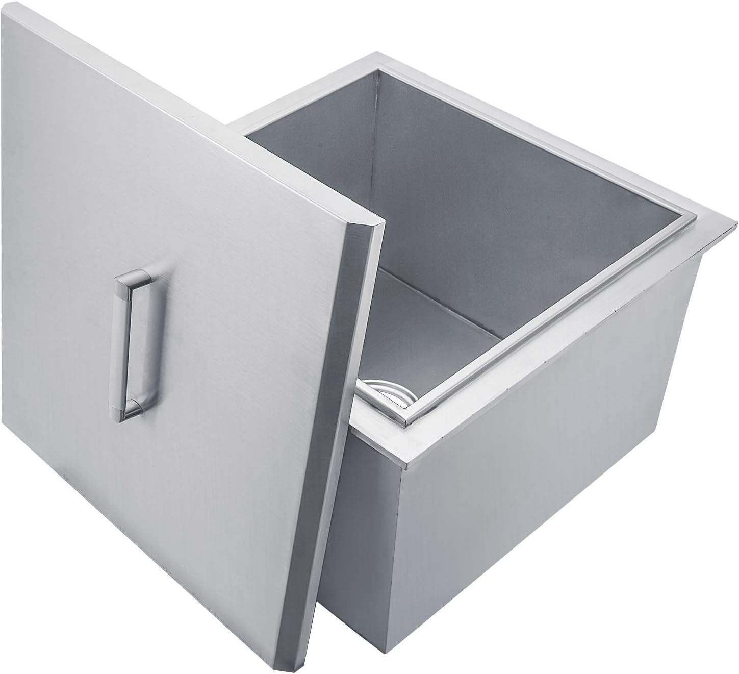 20″ Drop-In Ice Chest 304 Stainless Steel Drop-In Ice Bin Cooler Perfect for Colding Wine Beer Drinks in Your BBQ Island(Drain-Pipe and Plug
