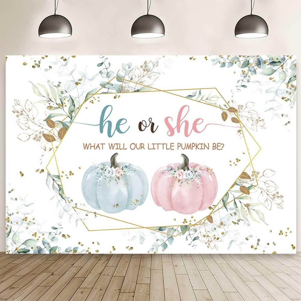 Fondo de fotografía de calabaza de otoño de 7 x 5 pies, diseño de calabaza para baby shower, fondo de fotografía de hojas de eucalipto para niño o