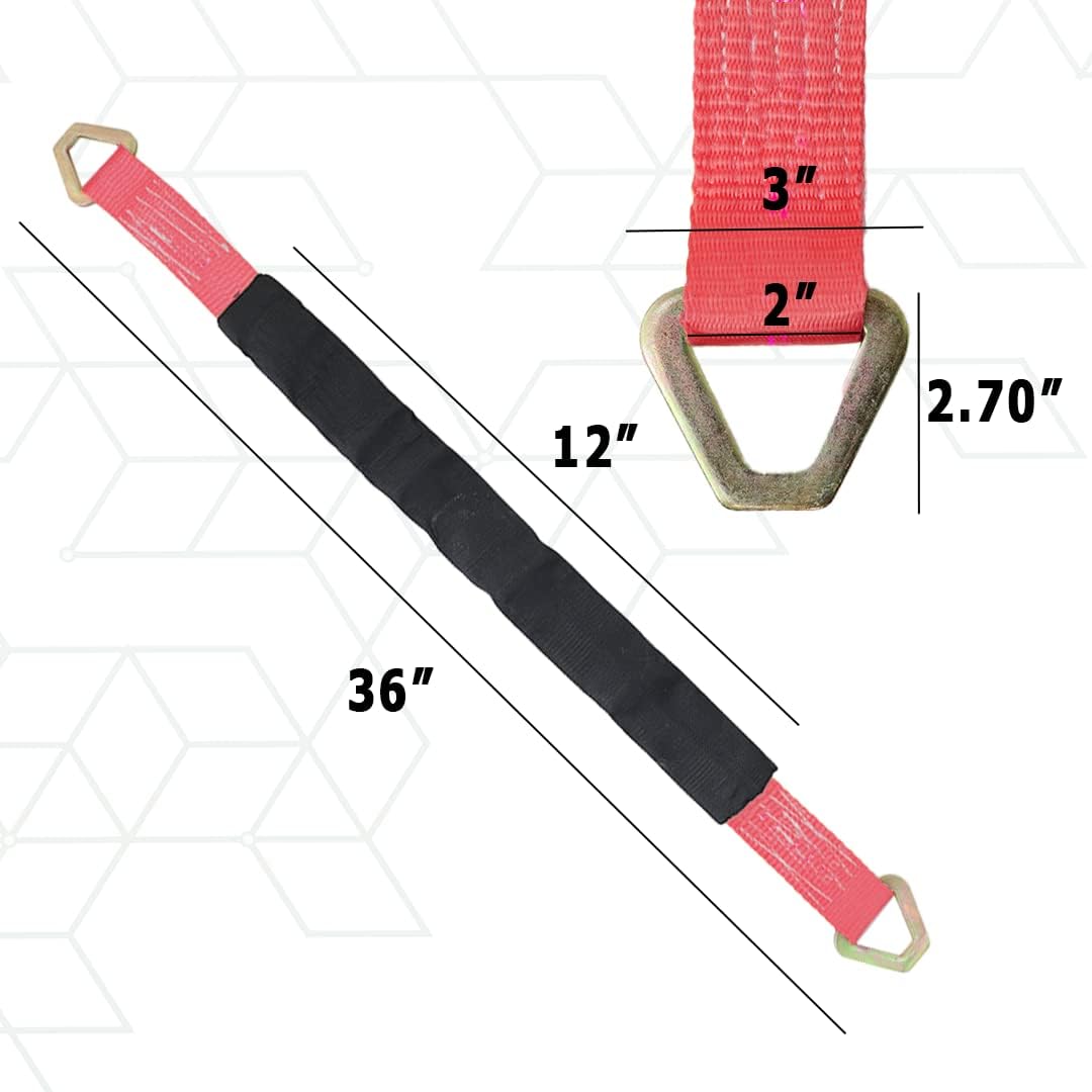 Correas de amarre para eje boxer, 2 x 36 pulgadas, correas rojas con funda protectora, paquete de 4, anillos Delta D, capacidad de 10,000 libras