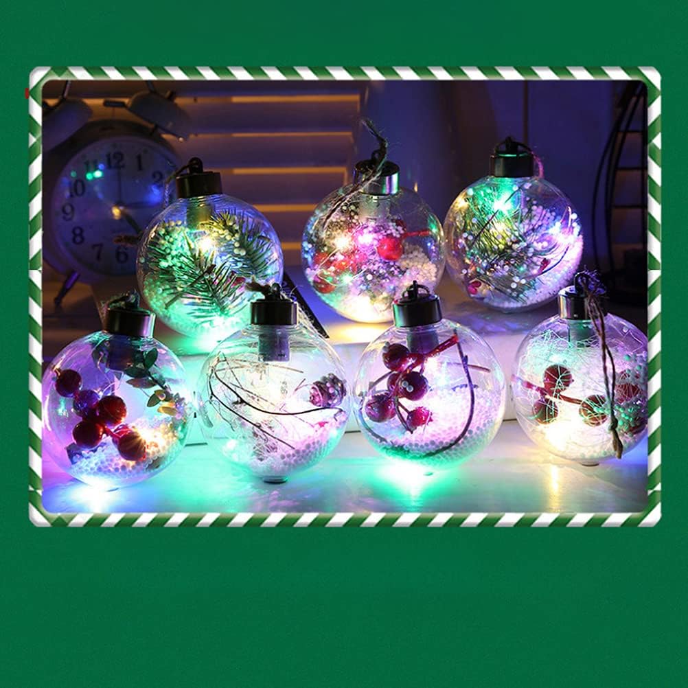 Adorno de bola de Navidad iluminada, bolas de adornos de Navidad de plástico transparente, colgantes de Navidad, adornos de bolas de Navidad con luz