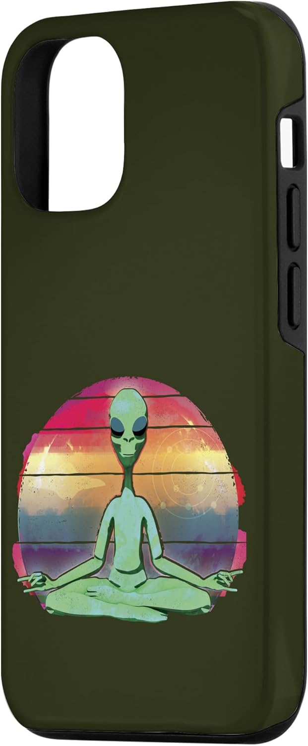 iPhone 14 Pro Alien UFO Space Zen Meditation Yoga Lotus Hippie Graphic Case