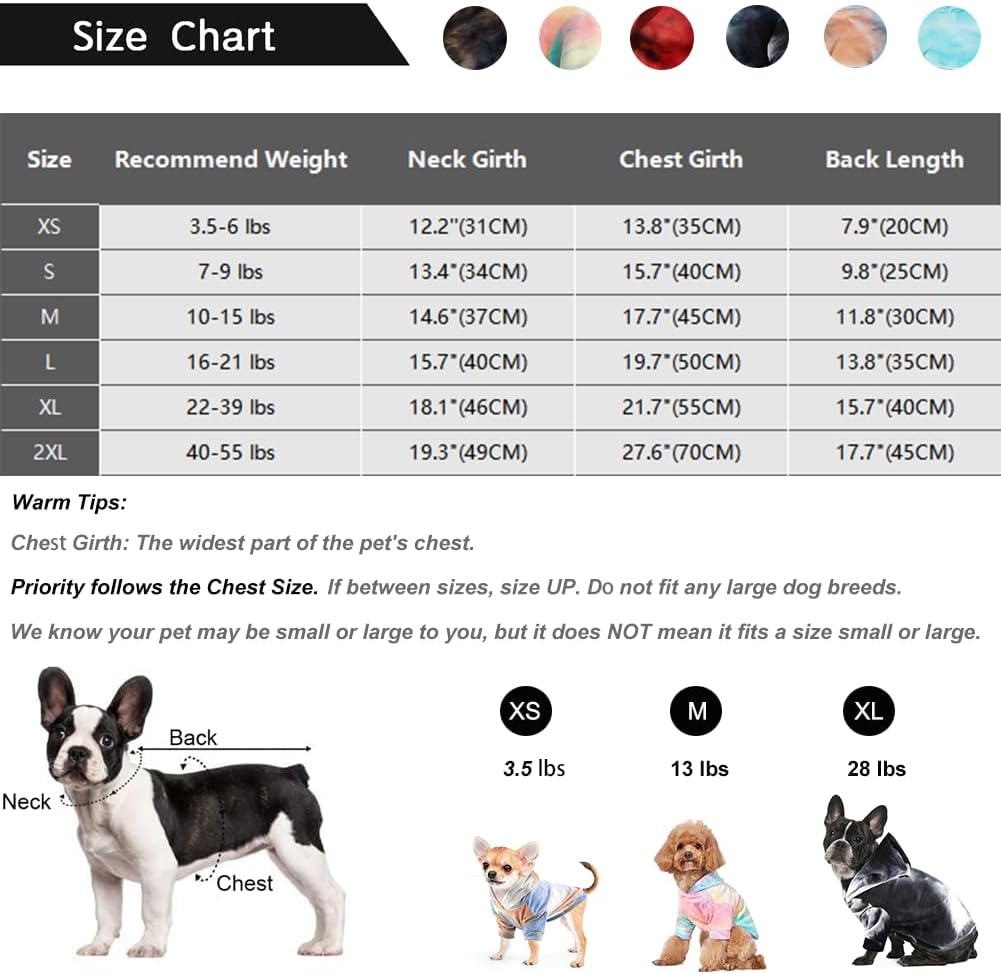 Mklhgty Sudadera con capucha para perro, teñido anudado, para cachorros, abrigo para clima frío, ropa para mascotas para perros y gatos