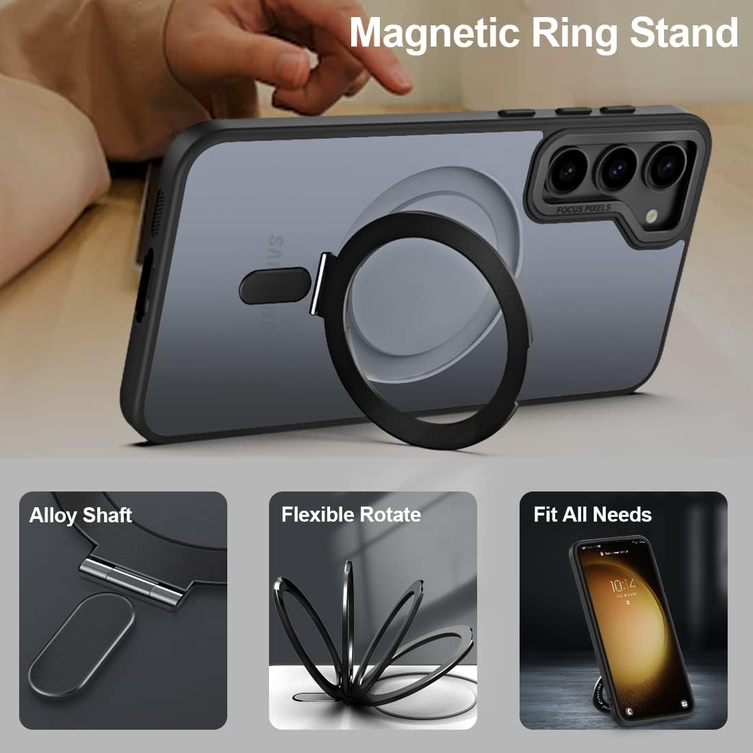 MALEWOLF Funda magnética para Samsung Galaxy S23 Plus compatible con Magsafe, soporte magnético protector de lente de cámara parte trasera