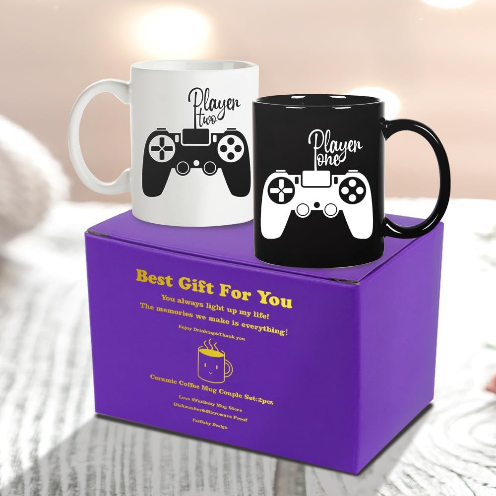 Taza para parejas Player One Player Two Gamer, regalos para parejas, regalos para novio, novia, día de San Valentín, aniversario, cumpleaños,