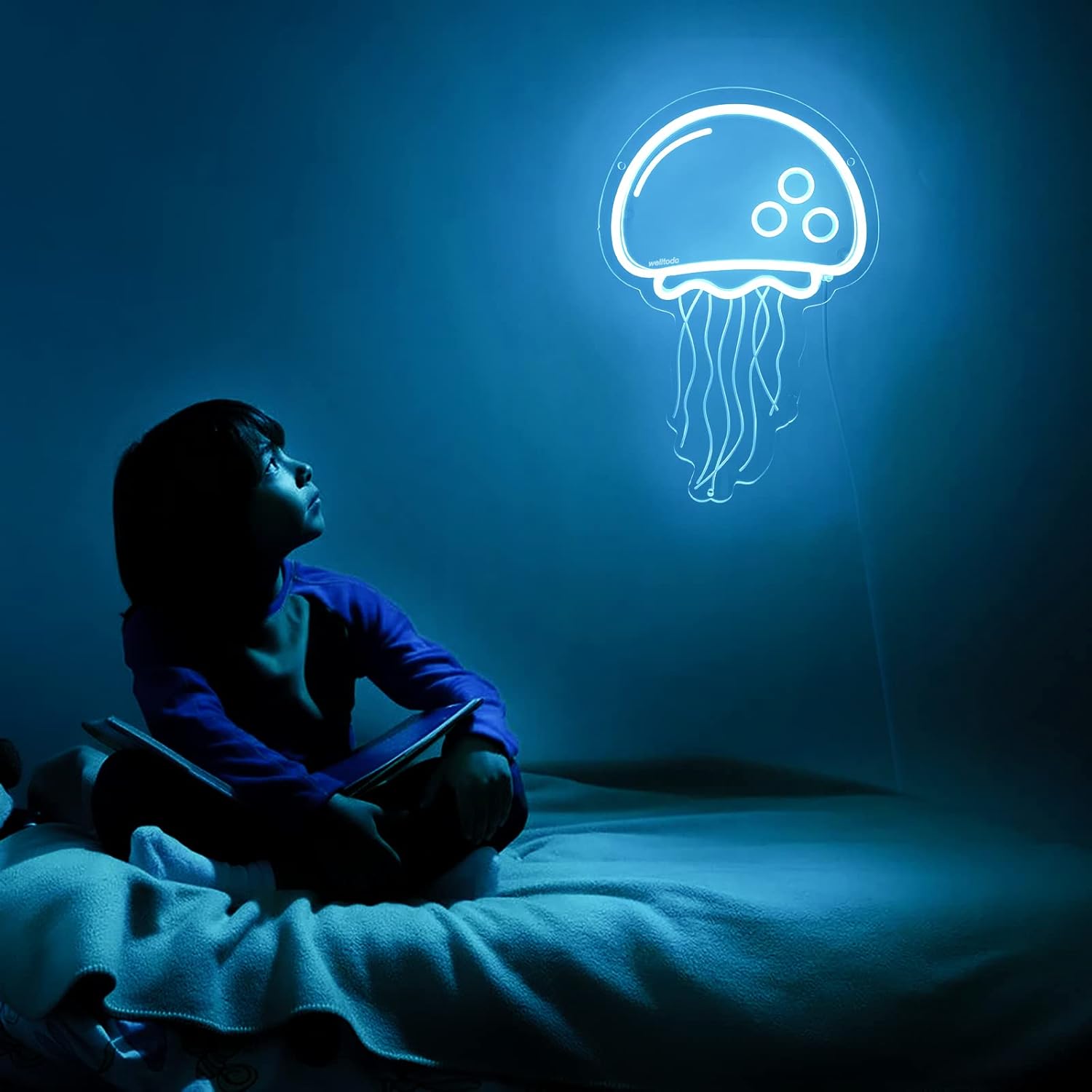 Letreros de neón de medusa, letrero de neón azul hielo frío para decoración de pared, letrero de luz LED de neón para dormitorio de niñas, sala de
