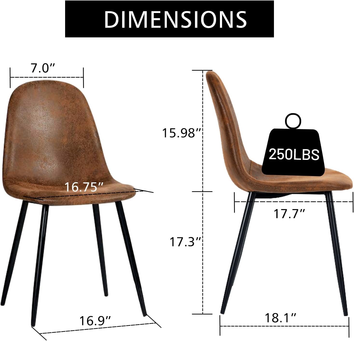 Relyblo Juego de 4 sillas de comedor de piel sintética, tapizadas de mediados de siglo, moderna sin brazos, sala de estar con patas de metal para
