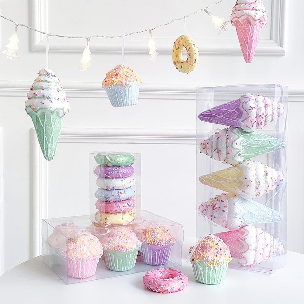 Adornos de decoración de fiesta de helado, 5 piezas de regalo para colgar en el árbol de Navidad, regalo de caramelo, postre de color macarrón,