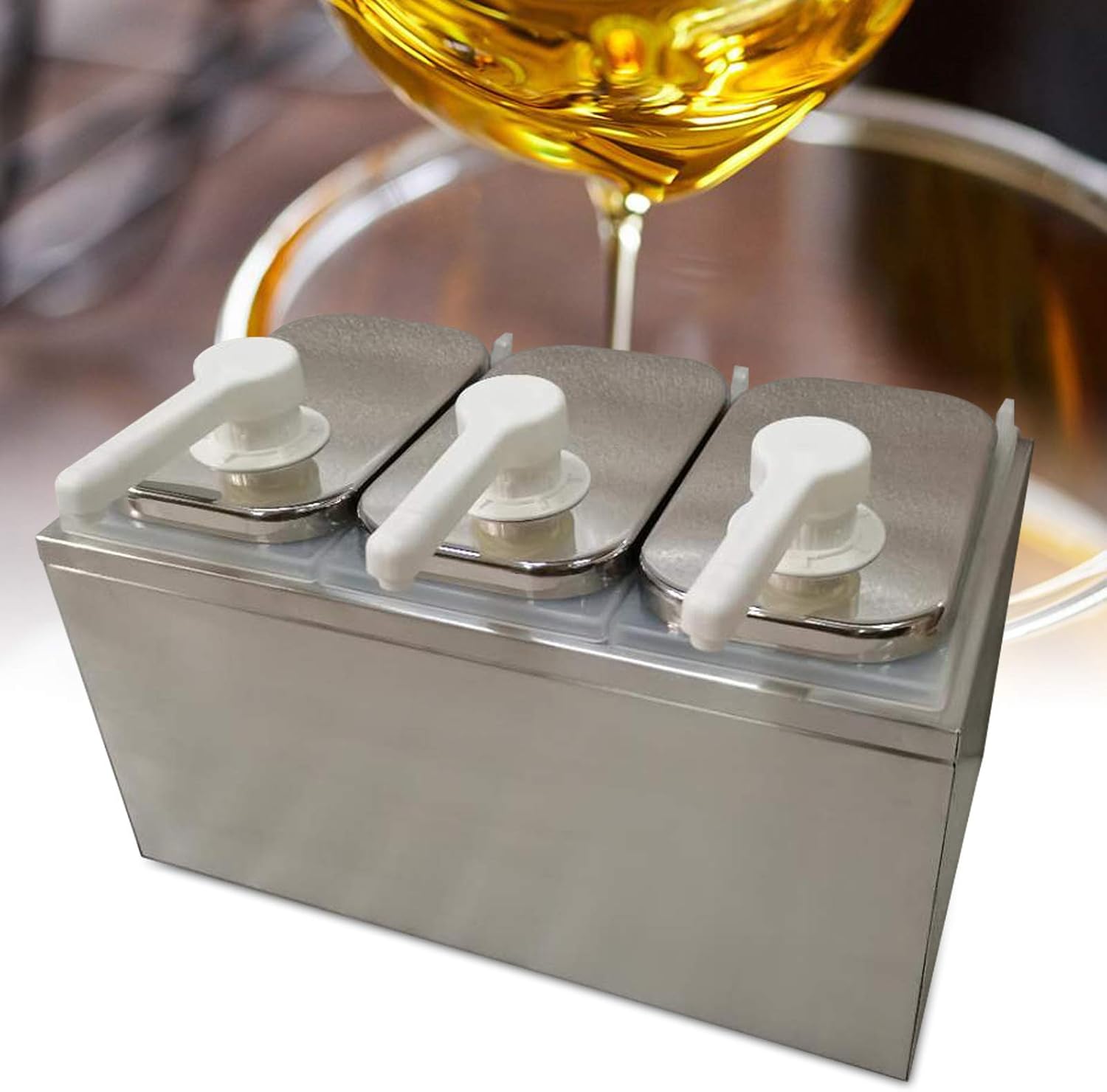 Dispensador de salsa de tres cabezales, estación de bomba de condimentos de acero inoxidable con gran capacidad, dispensador de bomba de condimentos